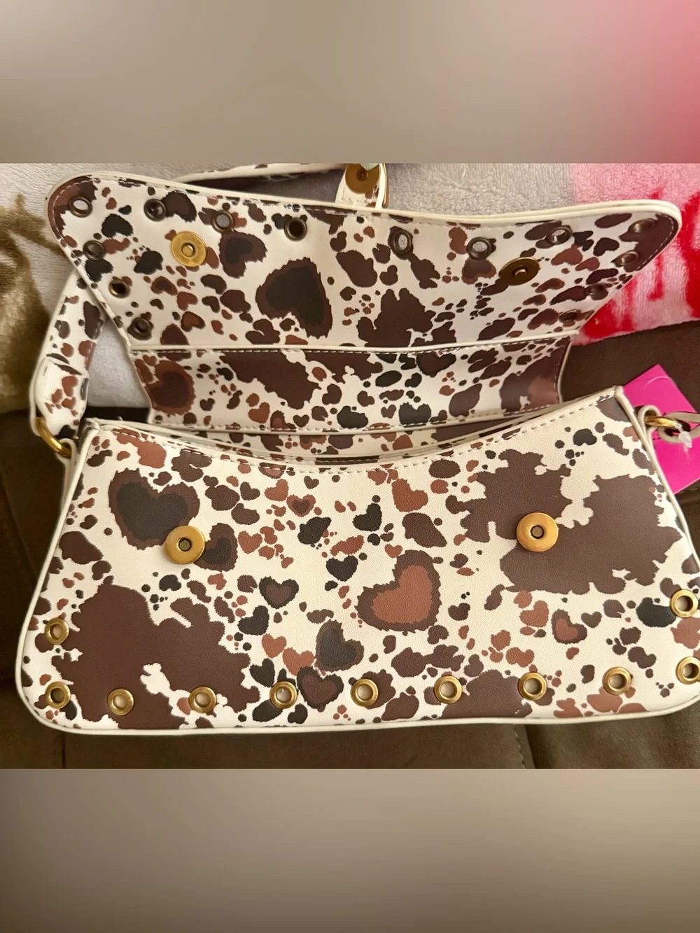 Betsey Johnson XO Isla Cow Heart Print Shoulder Bag NWT
